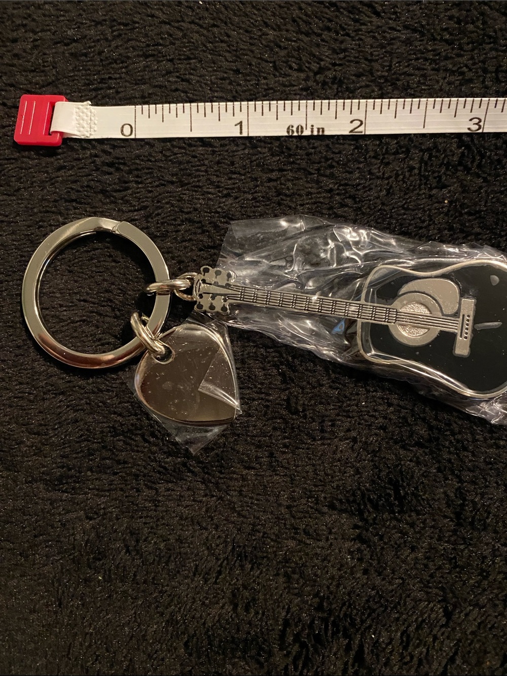 Things Remembered Black Guitar & Silver Pick Keychain